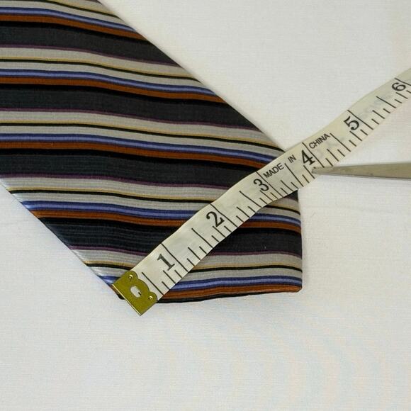 Shore & Singer Hand Made Silk Necktie | Multicolor Diagonal Stripes | EUC - Picture 6 of 7